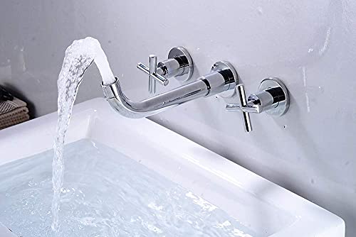 ZGSXQT Faucets,Modern Bathroom Taps European Style Bathtub Cold Heat Faucet Double Handle Siamese Tap, Kitchen Sink Wash Basi (White) (Chrome)