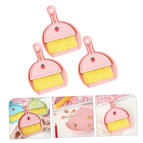 KOMBIUDA 3 Sets Mini Desktop Broom Mini Whisk Broom Screen Cleaning Brush Keyboard Cleaner Computer Cleaning Brush Keyboard Cleaning Kit Broom and Dustpan Dustpan and Pink Plastic