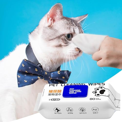 Dog Ear Wipes, Moisturizing Cat Wet Wipes, Pet Cleaning Pads, Natural Grooming Kit, Dog Cat Ear Cleaner, Eye Cleaner For Pets, Puppy Cat Grooming Supplies, 80X Pet Wipes, Gentle Pet Cleaning Wipes