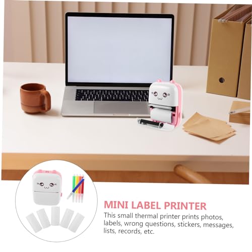 PLAFOPE 1 Set Sticker Printer Mini Pocket Printer Label Printer Connect Printer Smart Printer Wrong Question Printer Portable Thermal Printer Printing Tool Pink Paper