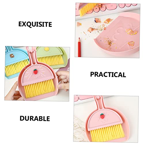 KOMBIUDA 3 Sets Mini Desktop Broom Mini Whisk Broom Screen Cleaning Brush Keyboard Cleaner Computer Cleaning Brush Keyboard Cleaning Kit Broom and Dustpan Dustpan and Pink Plastic