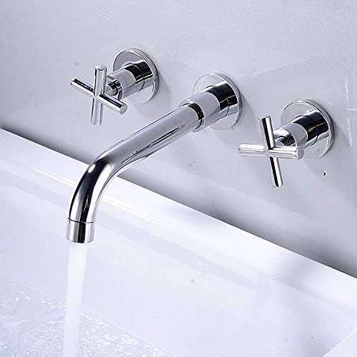 ZGSXQT Faucets,Modern Bathroom Taps European Style Bathtub Cold Heat Faucet Double Handle Siamese Tap, Kitchen Sink Wash Basi (White) (Chrome)