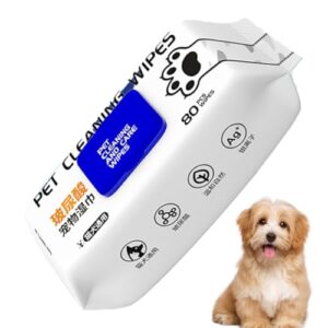 Dog Ear Wipes, Moisturizing Cat Wet Wipes, Pet Cleaning Pads, Natural Grooming Kit, Dog Cat Ear Cleaner, Eye Cleaner For Pets, Puppy Cat Grooming Supplies, 80X Pet Wipes, Gentle Pet Cleaning Wipes