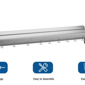 TrailBlaze 12" x 48" NSF Certified Stainless Steel Wall Mount Shelf - Multifunctional Metal Storage Rack with Backsplash and 7 Hooks for Hanging Pots, Pans,Cookware in Home and Restaurant