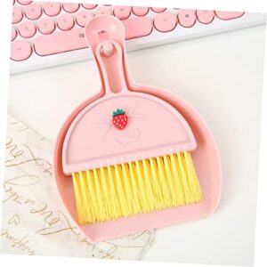 KOMBIUDA 3 Sets Mini Desktop Broom Mini Whisk Broom Screen Cleaning Brush Keyboard Cleaner Computer Cleaning Brush Keyboard Cleaning Kit Broom and Dustpan Dustpan and Pink Plastic