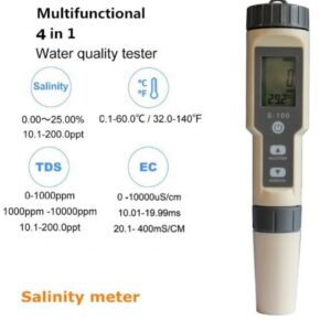 HAWILLOSCH Water Salimeter Temperature Tester Tds Water Quality Testing Pen Salt Meter Salt Water Gravimeter Hydrometer Water Quality Tester Light Grey