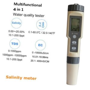 GARVALON Water Quality Tester Temperature Tester Hydrometer Tds Water Quality Testing Pen Water Salimeter Salt Meter Salt Water Gravimeter Light Grey