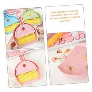 KOMBIUDA 3 Sets Mini Desktop Broom Mini Whisk Broom Screen Cleaning Brush Keyboard Cleaner Computer Cleaning Brush Keyboard Cleaning Kit Broom and Dustpan Dustpan and Pink Plastic