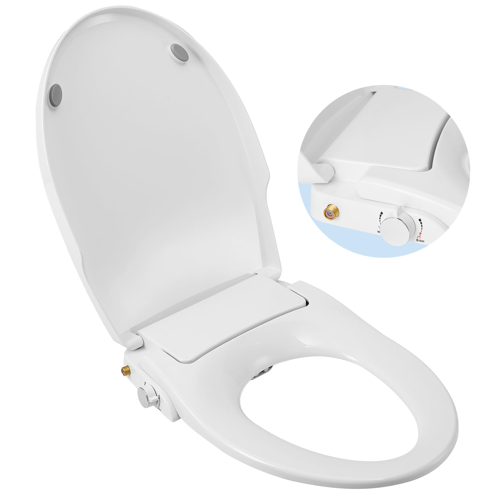 KZH Bidet Toilet Seat Non-Electric, Elongated Bidet Toilet Seat with Quiet-Close, Adjustable Self-Cleaning Nozzles, White - Dual Nozzle System