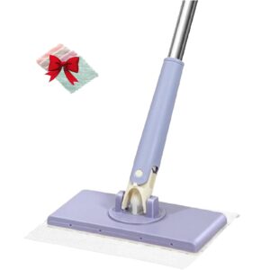 automatic cloth changing mini mop, 2025 new hands-free mini mop with 360°rotating head, portable push-pull handle design for bathroom, kitchen (purple, 27.9in /71cm)