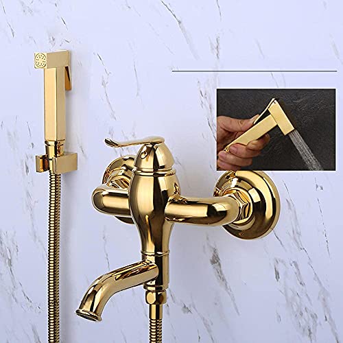 XFNVXC Shower Head Wall Mounted Bathroom Toilet Bidet Mixer Spray Kit Golden Single Handle Sprayer Toilet Bidet Shower Head Bathroom Shower Bidet Taps Spray Toilet Cleaning Faucet B (A)