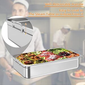 TrailBlaze 6 Pack Full Size Food Pan, Commercial Catering Hotel Pan, [Nsf Certified] Stainless Steel 4 Inch Deep Anti-Jamming Steam Table Pan(Handle & cover)