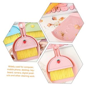 KOMBIUDA 3 Sets Mini Desktop Broom Mini Whisk Broom Screen Cleaning Brush Keyboard Cleaner Computer Cleaning Brush Keyboard Cleaning Kit Broom and Dustpan Dustpan and Pink Plastic