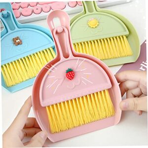 KOMBIUDA 3 Sets Mini Desktop Broom Mini Whisk Broom Screen Cleaning Brush Keyboard Cleaner Computer Cleaning Brush Keyboard Cleaning Kit Broom and Dustpan Dustpan and Pink Plastic