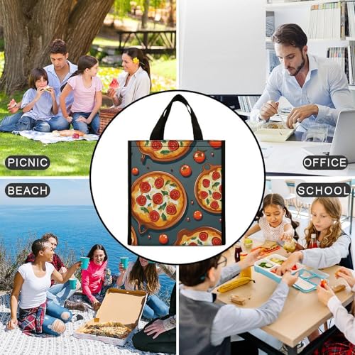 QWHJK Foldable Carry Insulated Bag,Pizza Food Print Hand-held Picnic Insulated Bag,casual Folding Insulated Bag