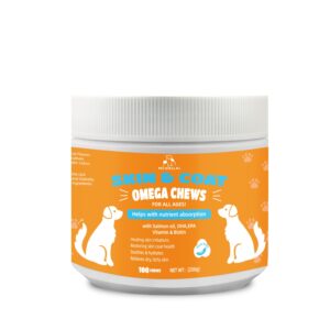 omega 3 alaskan fish oil chew treats for dogs - alaskomega for epa dha fatty acids supplement hip joint health itch relief support skin coat hot spots treatment pet salmon oil chews(100 soft chews)