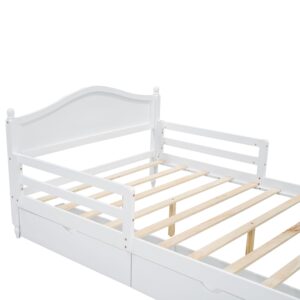 CITYLIGHT Kids Full Bed Frame with Storage Drawers and Rails, Wood Platform Beds with Headboard and Footboard, Full Size Storage Bed with Slat Support for Boys Girls,No Box Spring Needed,White