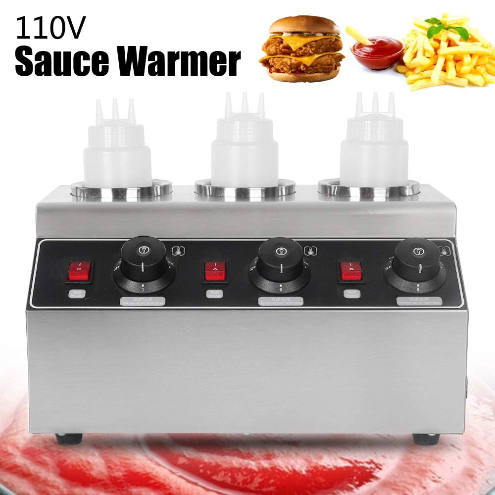 Commercial Electric Sauce Warmer, 240W Hot Fudge Warmer Dispenser, Nacho Cheese Sauce Ketchup Chocolate Warmer for Commercial with 3pcs Squeeze Bottle