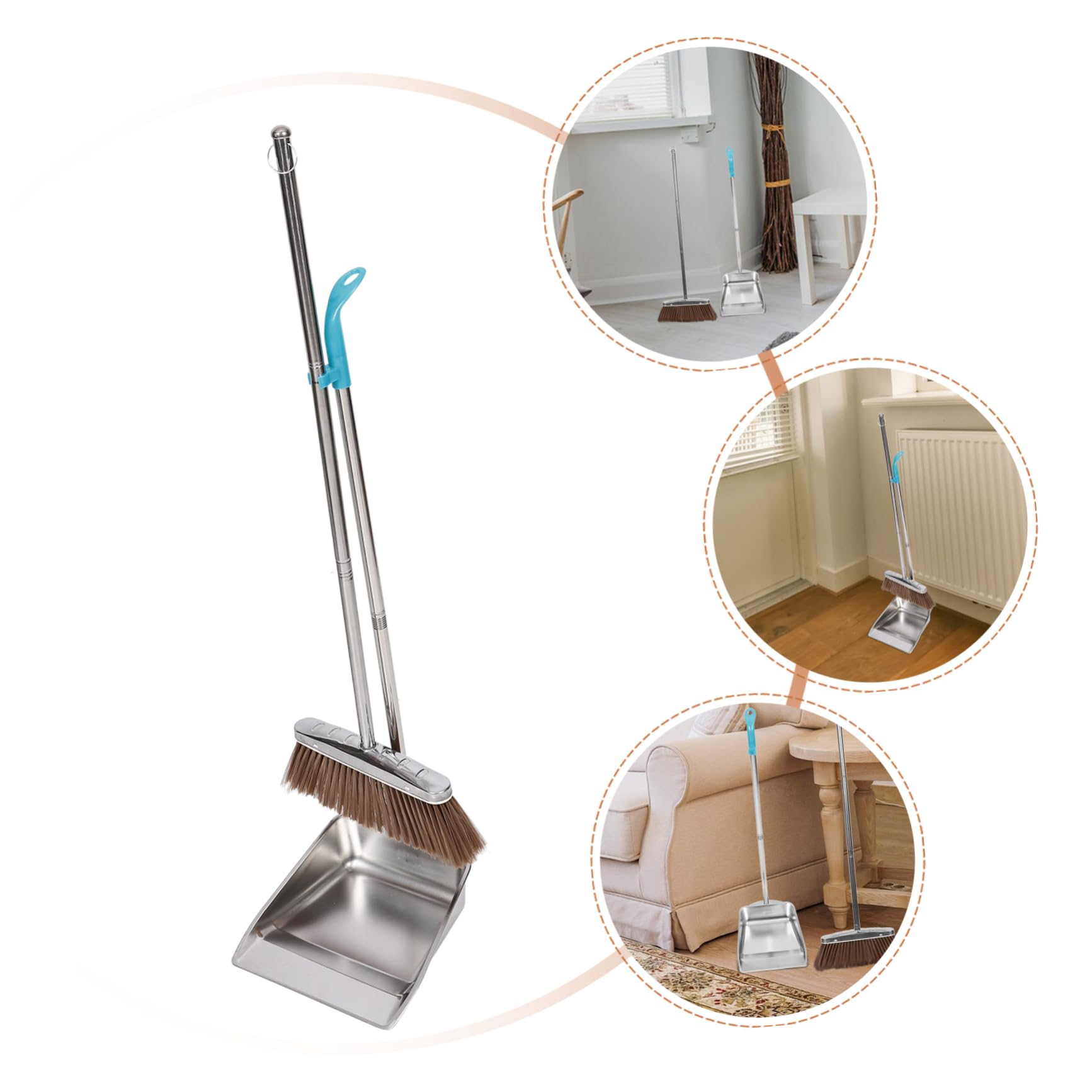 MERRYHAPY 1 Set Stainless Steel Trash Shovel Cleaning Dustpan Commercial Broom and Dustpan Broom Dustpan Hand Broom Garden Dustpan Wide Angle Broom Brooms Convenient Dustpan Kit Silver