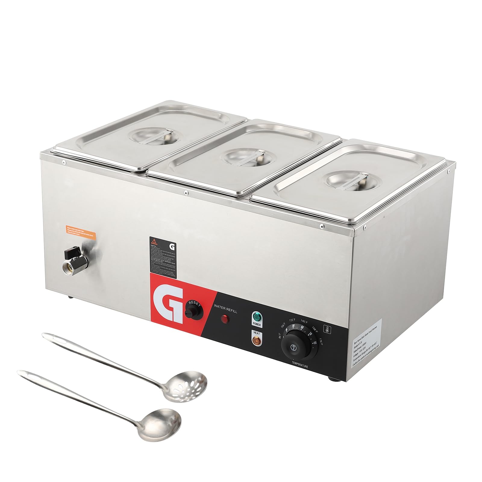 Commercial Food Warmer 3x6.3QT - Electric Steam Table 1200W, Stainless Steel Buffet Bain Marie, 86-185°F Temp Control, for Catering & Restaurants