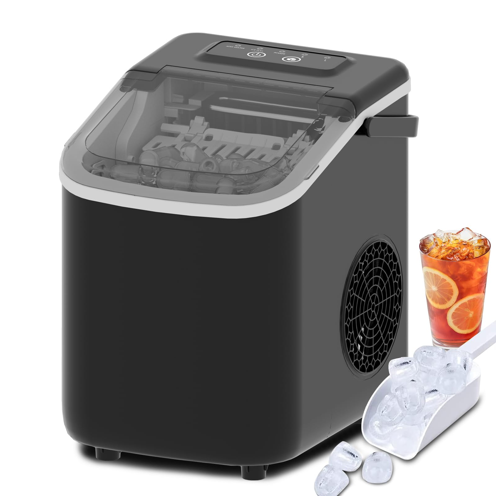 IcyByte Cheap Ice Maker for Countertop,2 Size of 9 Ice Cubes Ready in 6 Mins, 26lbs Ice/24Hrs, Auto-Cleaning Function, with Basket and Scoop, Small and Cheap for Home/Kitchen/Camping/RV/Kitchen