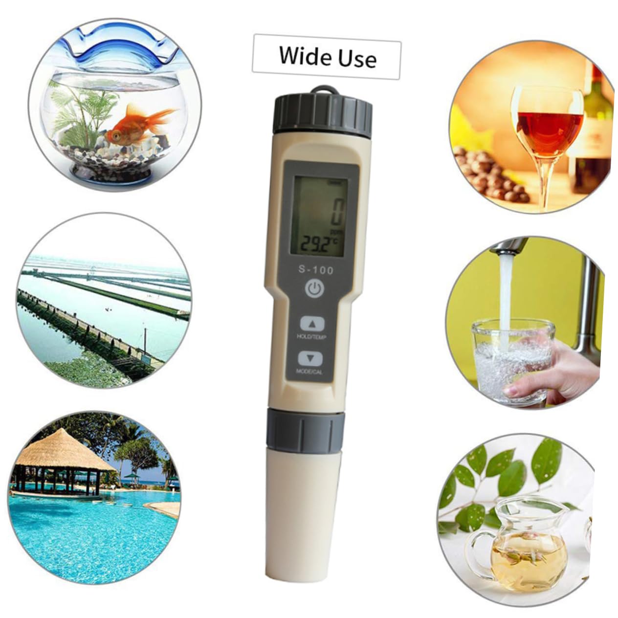 GARVALON Water Quality Tester Temperature Tester Hydrometer Tds Water Quality Testing Pen Water Salimeter Salt Meter Salt Water Gravimeter Light Grey