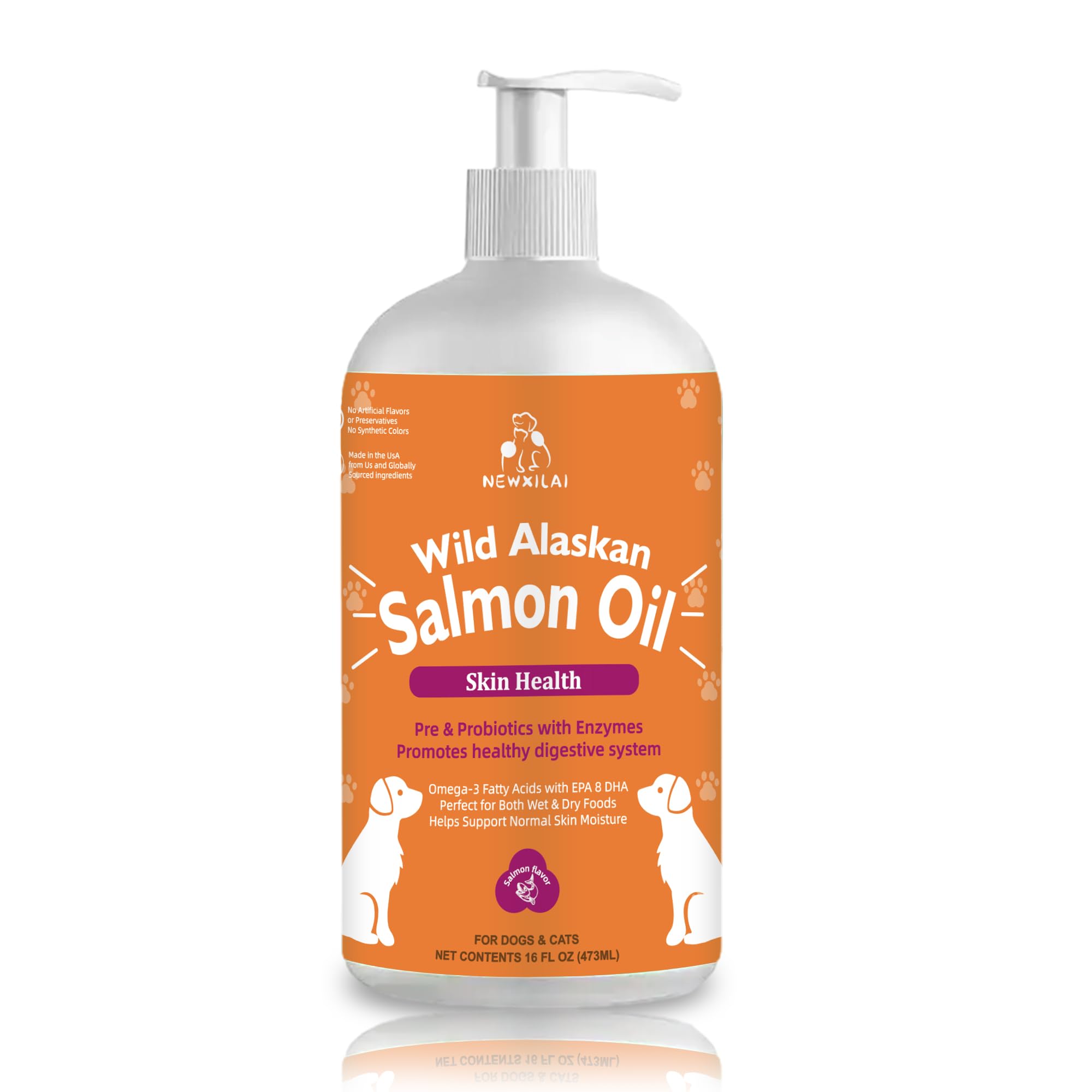 Wild Alaskan Salmon Oil for Pets - Pure Fish Omega 3 Liquid Dog & Cat Food Supplement Supports Skin, Coat, Joints, Immune System & Heart Health Natural Allergy EPA + DHA Essential Fatty Acids 16oz