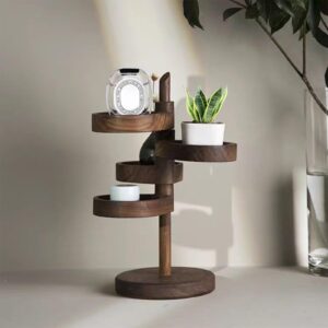 3tier Wooden Rotatable Storage Rack, Solid Wood Desktop Decoration, Multi Layer Rotatable Shelf Entryway Key Organizer Solid Wood Desktop Jewelry Storage Box (Bronze)