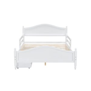 CITYLIGHT Kids Full Bed Frame with Storage Drawers and Rails, Wood Platform Beds with Headboard and Footboard, Full Size Storage Bed with Slat Support for Boys Girls,No Box Spring Needed,White