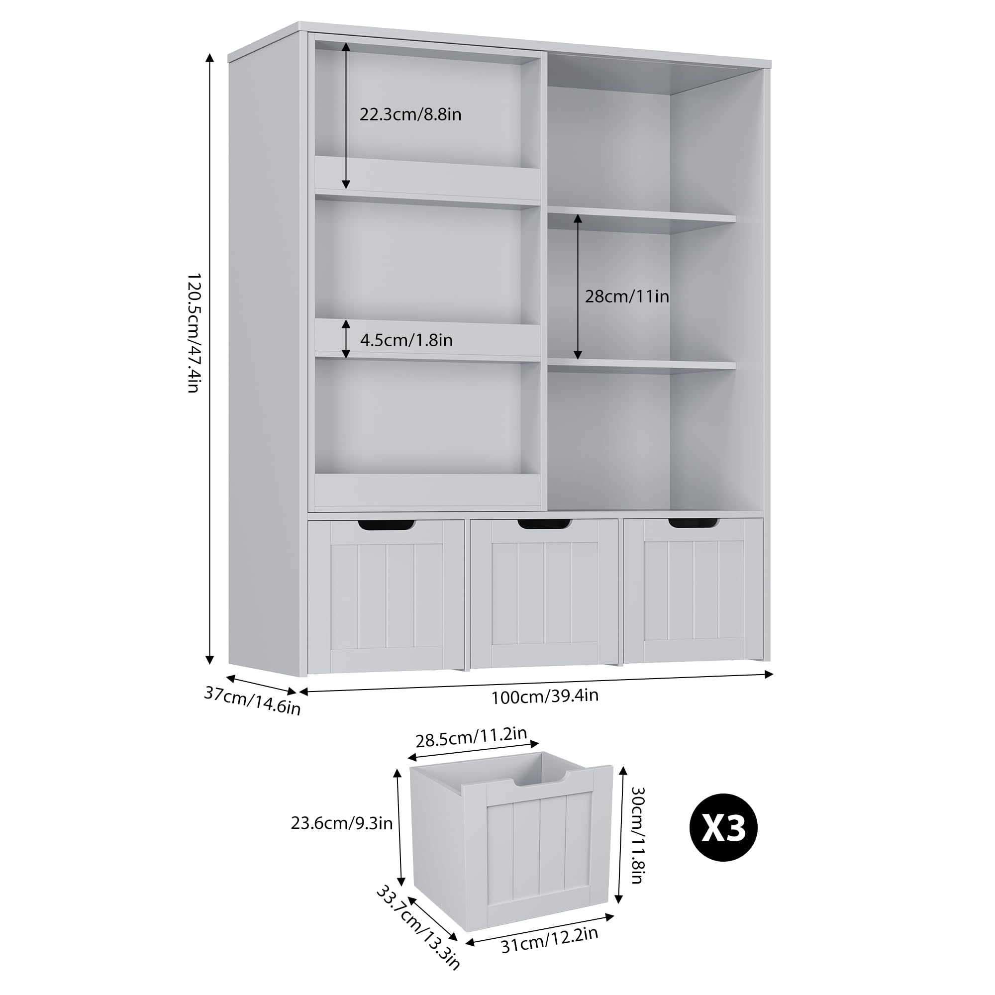 FOTOSOK Toy Storage Organizer with Sliding Book Shelf, Toy Organizers and Storage with 3 Movable Drawers and 6 Storage Cubbies, Playroom Organization and Storage Kids Bookshelf for Playroom, Bedroom