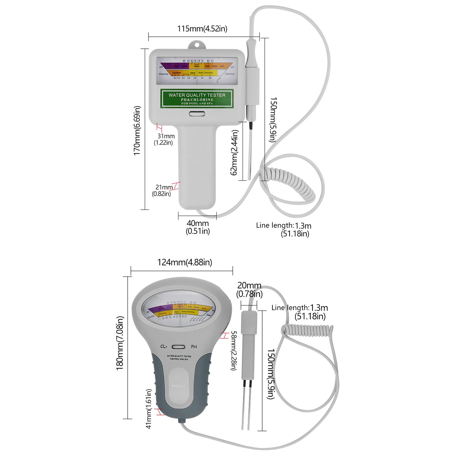 Double Scale Water Tester Chlorine Meter CL2 Tester Handheld Water Analysis Monitors For Pool