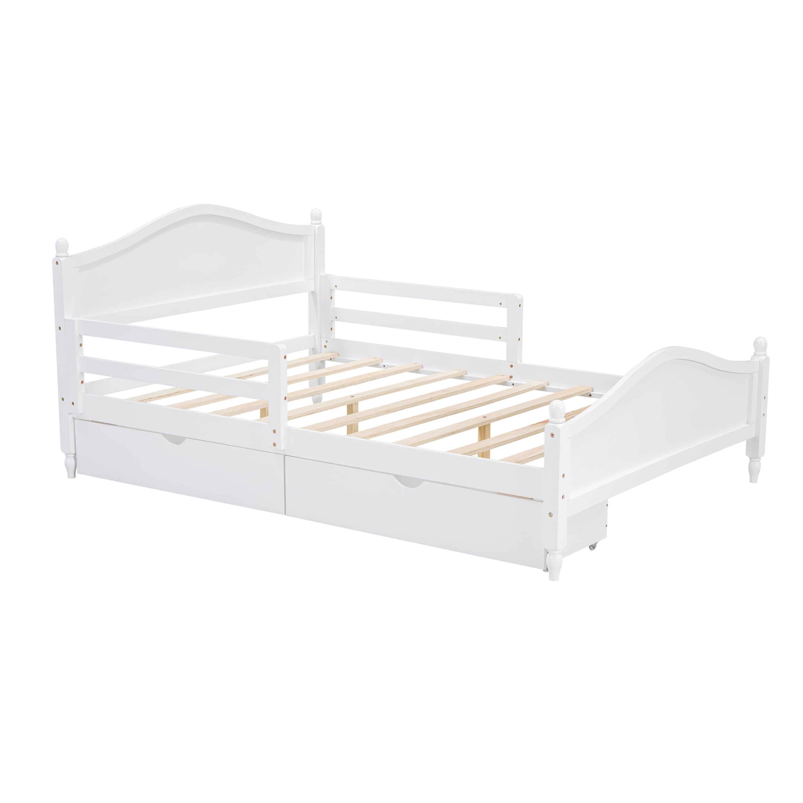 CITYLIGHT Kids Full Bed Frame with Storage Drawers and Rails, Wood Platform Beds with Headboard and Footboard, Full Size Storage Bed with Slat Support for Boys Girls,No Box Spring Needed,White