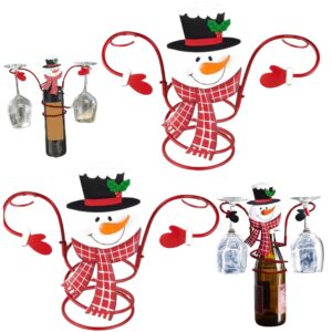 cakeeyum wine bottle holder, 2pcs christmas smowman wine rack, cute wine glass holder, metal wine holder hold 1 bottle & 2 glasses, wine decor for chritmas party home decor