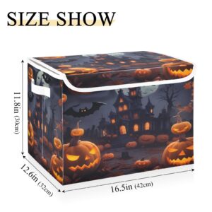 SDMKA Storage Bins with Lids, Halloween Pattern Foldable Storage Cube Boxes Fabric Storage Organizer Basket for Home, Bedroom, Office, Closet (16.5x12.6x11.8)