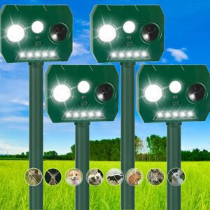 2024 solar animal repeller waterproof ultrasonic cat repellent outdoor with motion sensor flash light for raccoon cat deer skunk rabbit coyote dog, deer repellent raccoon repellent for yard (4 pack)