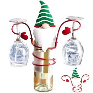 CAKEEYUM Wine Glass Holder, Christmas Glass Wine Bottle Holder with Santa Gnome Wine Bottle Glass Desktop Organizer Rack for Bar Home Display Christmas Decor