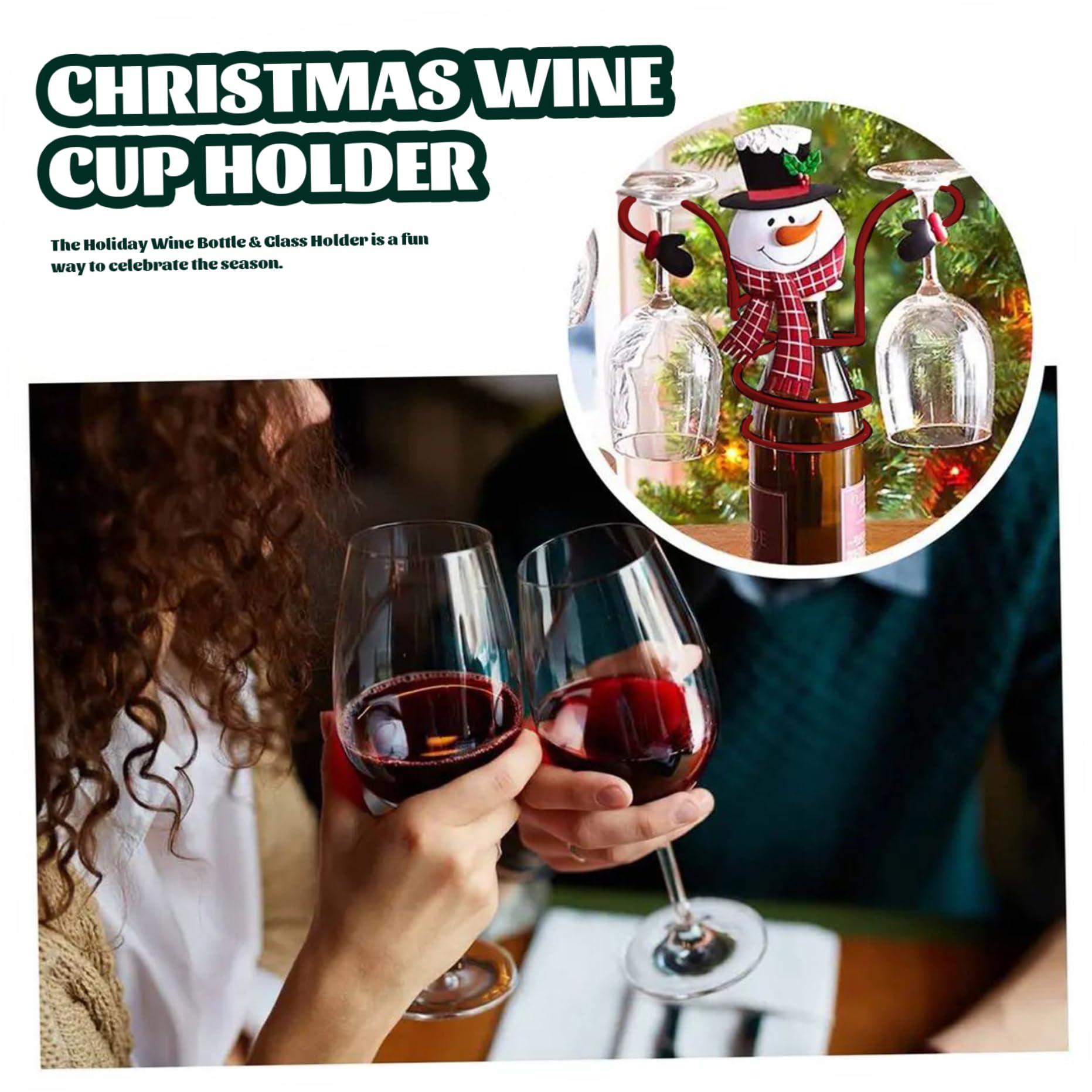 CAKEEYUM Wine Bottle Holder, 2Pcs Christmas Smowman Wine Rack, Cute Wine Glass Holder, Metal Wine Holder Hold 1 Bottle & 2 Glasses, Wine Decor for Chritmas Party Home Decor