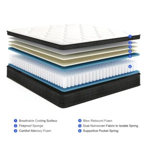 elitspace Hybrid Full Mattress,Memory Foam Hybrid 10 Inch Full Size Springs Mattresses,Fits All Bed Frames Full Size Mattress,Medium Firm Feel Mattress,CertiPUR-US.