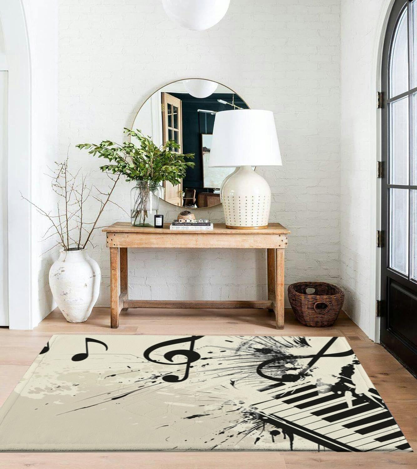 Grunge Musical Theme Notes and Piano Keys 3x5 Rug Throw Rugs Entryway Indoor Front Door Mat Non Slip Bedside Area Rug for Bedroom Aesthetic Kitchen Carpet Machine Washable