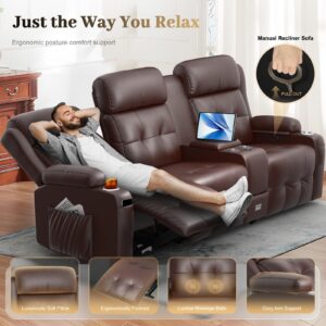 Recliner Sofa, 3 Seater Massage Reclining Loveseat Sofa Sets, 2 Single Power Recliner Chairs Heat & Massage, Heavy Weight Capacity, RV Clearance Love Seat Couch with Console, USB, Type C Port