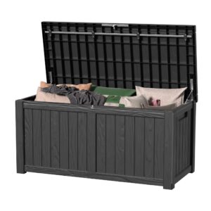 maiuscoli 120 gallon outdoor storage box - deck box waterproof patio furniture, garden tools, cushions, pool accessories outside storage resin box,black