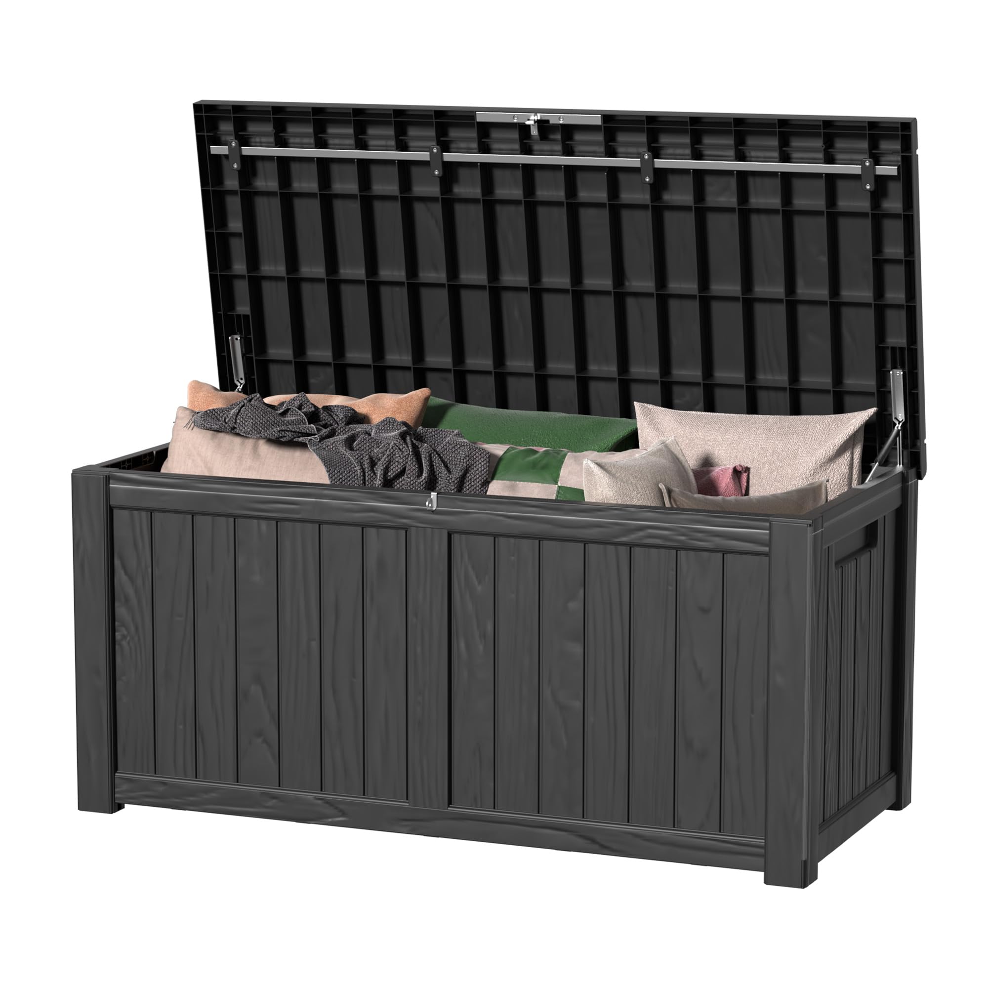 MAIUSCOLI 120 Gallon Outdoor Storage Box - Deck Box Waterproof Patio Furniture, Garden Tools, Cushions, Pool Accessories Outside Storage Resin Box,Black