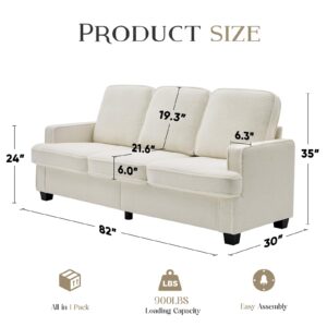 Zelimon Couches for Living Room, 82” Cozy Teddy Fleece Couch Sofa for Living Room/Bedroom/Office/Apartment, Sofa Bed for Small Spaces, Removable Futon Couch Cover, Easy Assembly, Beige