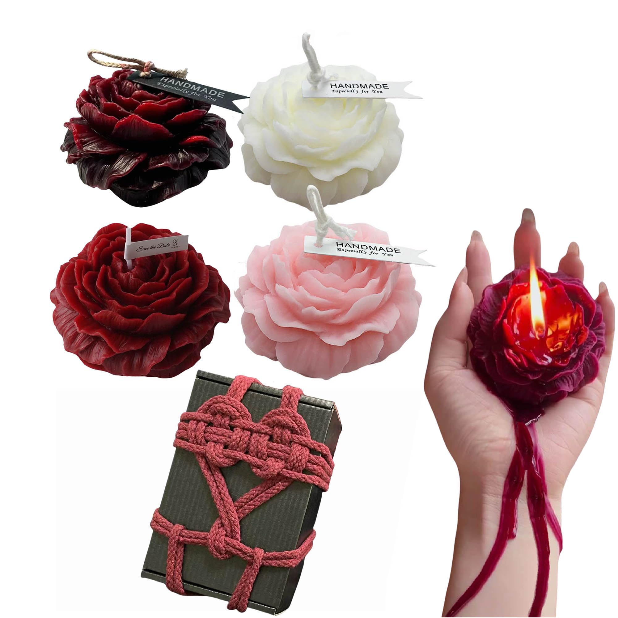 118.4°F 4 Pcs Low Temperature Candles Wine Red Red Pink White Rose Flower Shaped Scented Candles Adult Low Heat Body Safe Candles Wax Play for Couples Date Night