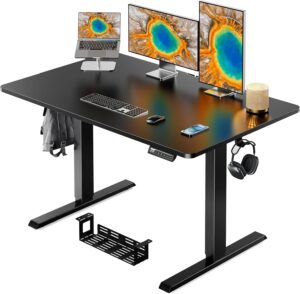 ergear whole piece standing desk with 48x30 inch desktop, adjustable stand up desk for home office, electric computer desk workstation with cable management tray, black, egesd65b