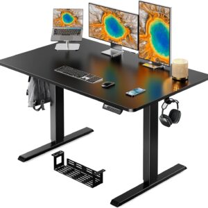 ErGear Whole Piece Standing Desk with 48x30 inch Desktop, Adjustable Stand Up Desk for Home Office, Electric Computer Desk Workstation with Cable Management Tray, Black, EGESD65B