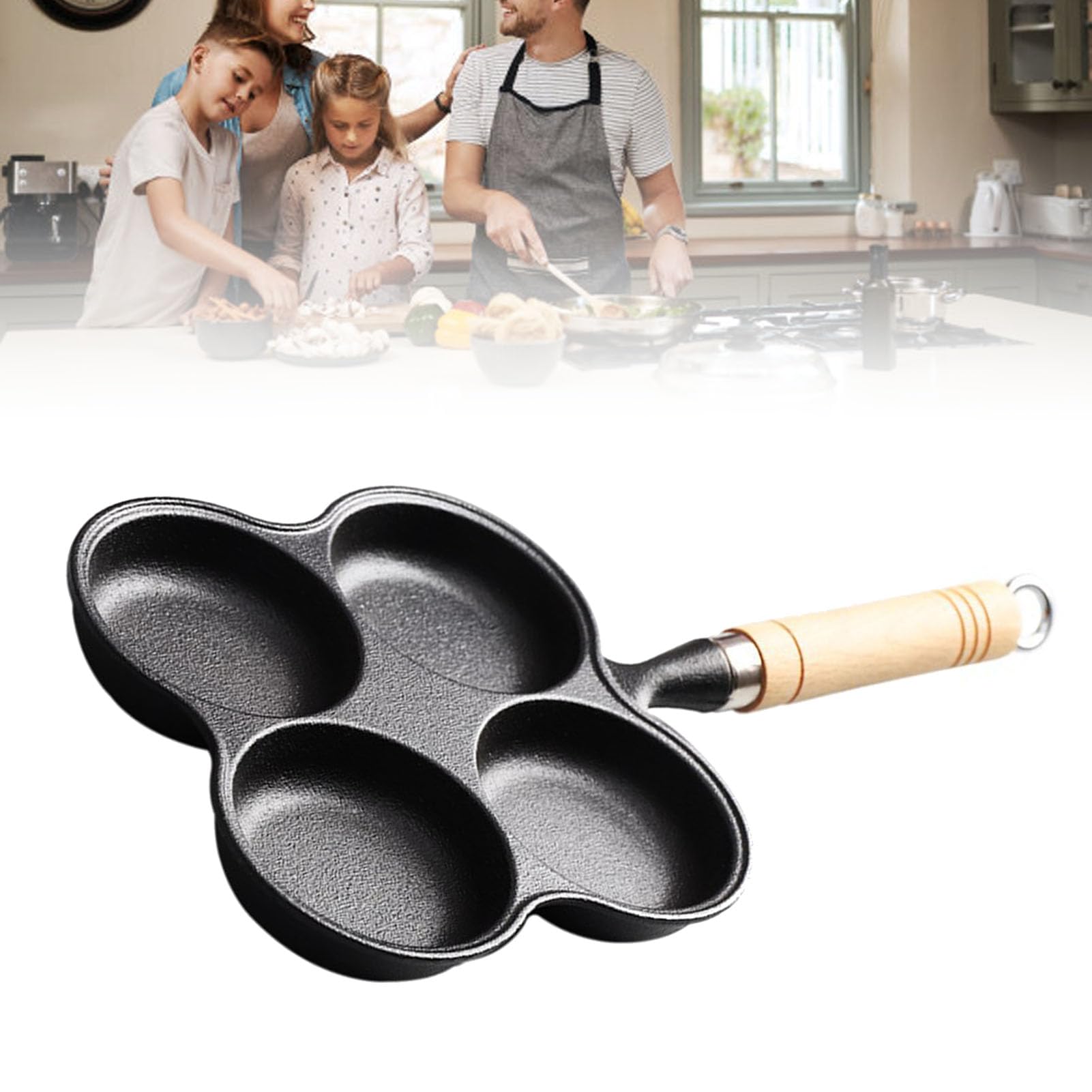 Yuezhongoo 4 Cup Eggs Pan Cast Iron Anti Stick Egg Frying Pan for Induction Cooktop Gas Stove