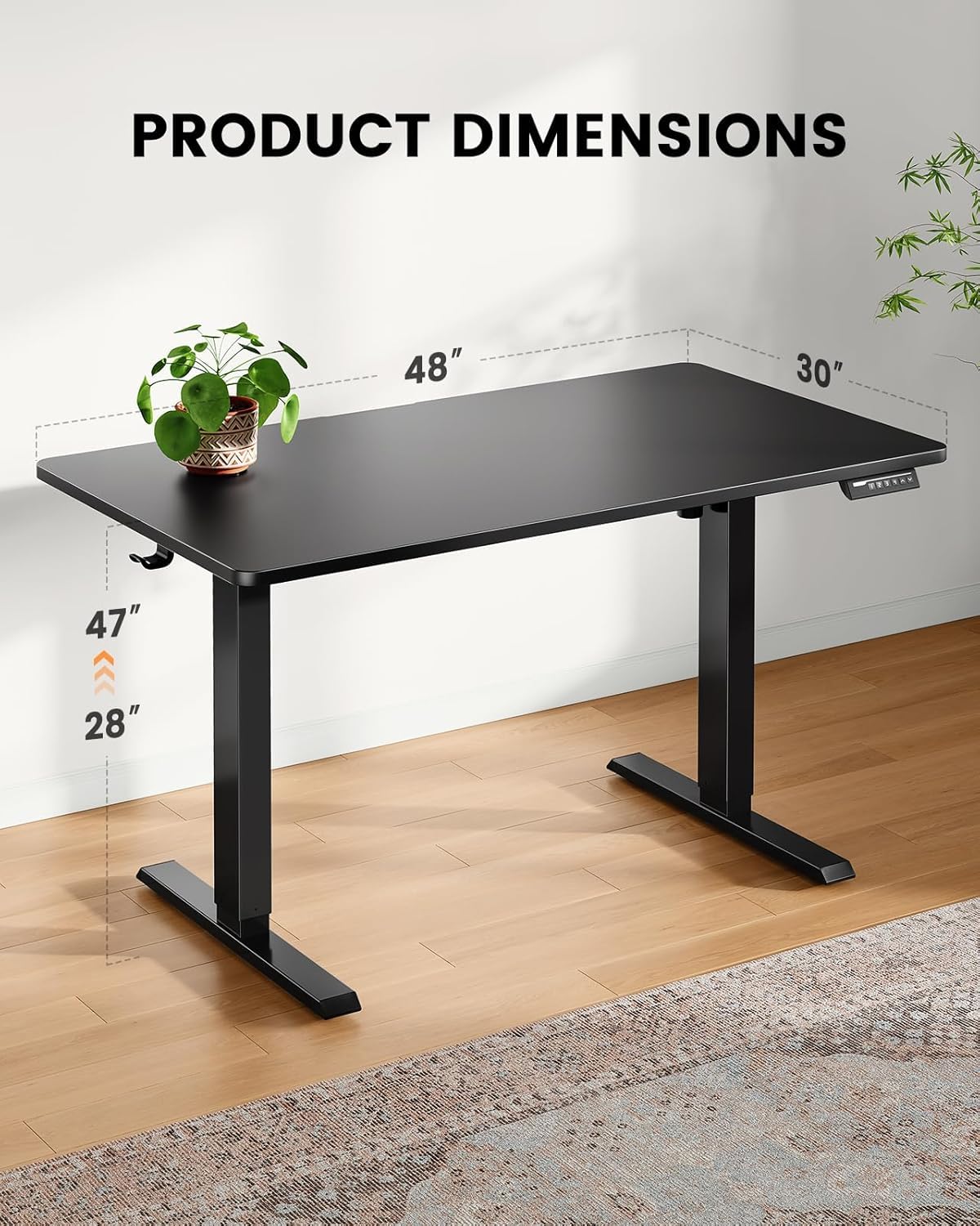 ErGear Whole Piece Standing Desk with 48x30 inch Desktop, Adjustable Stand Up Desk for Home Office, Electric Computer Desk Workstation with Cable Management Tray, Black, EGESD65B