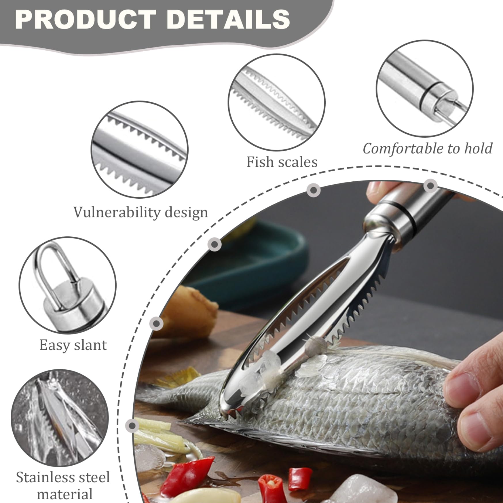 Fish Scaler, 2PCS Stainless Steel Fish Scale Remover, Sawtooth Fish Descaler with Non Slip Handle, Hanging Fish Scaler Tool for Kitchen, Seafood Markets, Fish Scaler