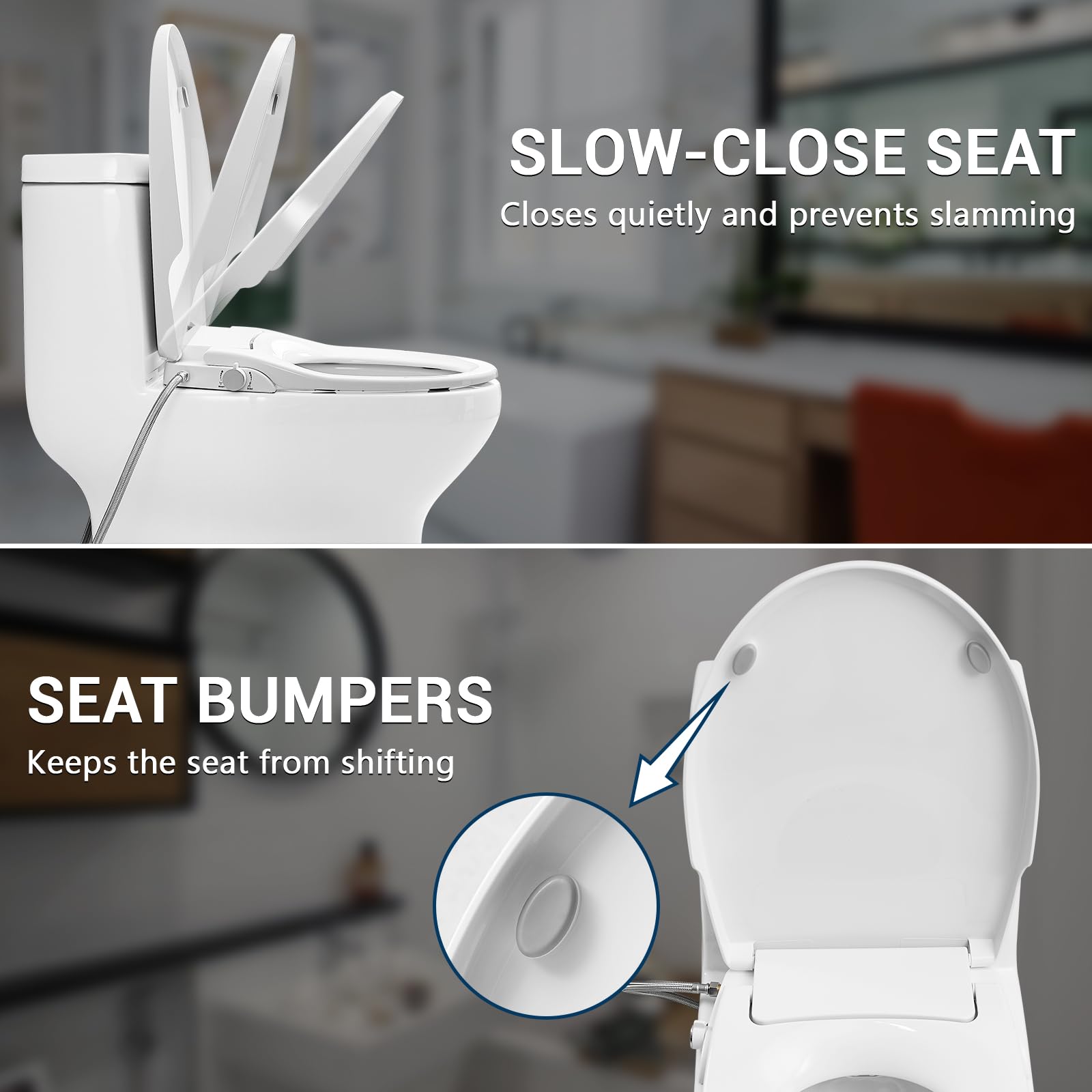 KZH Bidet Toilet Seat Non-Electric, Elongated Bidet Toilet Seat with Quiet-Close, Adjustable Self-Cleaning Nozzles, White - Dual Nozzle System